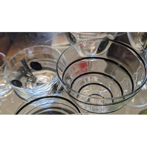 575 - A Large Collection of Vintage Black and White Decorated Lines and Bubbles Crystalware inc. Glasses a... 