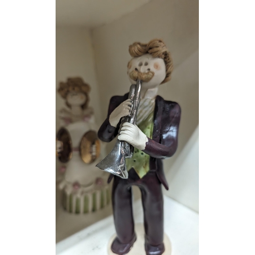 612 - Vintage Pottery Ornaments Depicting Musicians( Band), Plus Piano Player with Cat