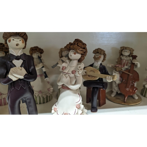 612 - Vintage Pottery Ornaments Depicting Musicians( Band), Plus Piano Player with Cat