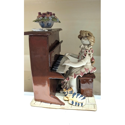 612 - Vintage Pottery Ornaments Depicting Musicians( Band), Plus Piano Player with Cat