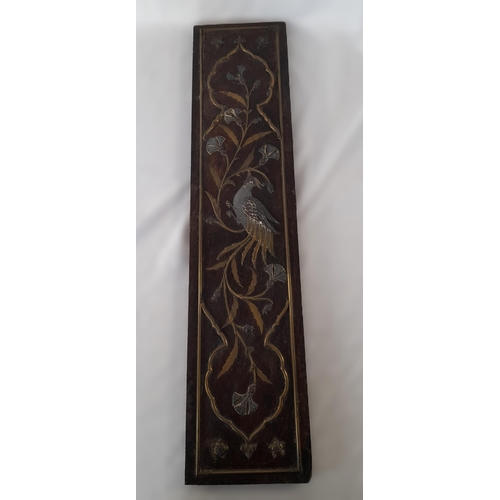 455 - An Antique Dark Wood Plaque Inlaid with Various Metals including Brass and Copper to Produce a Depic... 