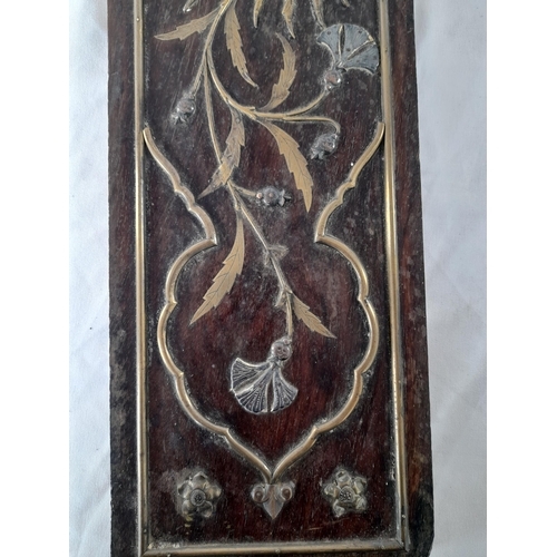 455 - An Antique Dark Wood Plaque Inlaid with Various Metals including Brass and Copper to Produce a Depic... 