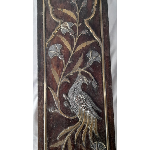 455 - An Antique Dark Wood Plaque Inlaid with Various Metals including Brass and Copper to Produce a Depic... 