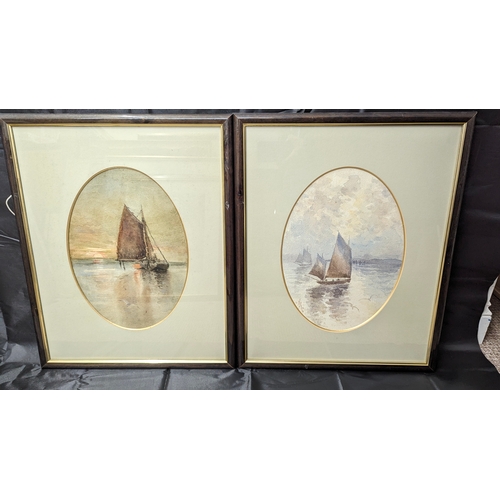 792 - A Pair of Dutch Fishing Boats in Oval Mounts