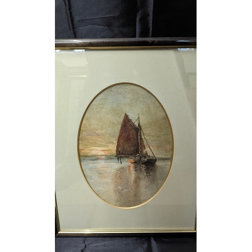 792 - A Pair of Dutch Fishing Boats in Oval Mounts