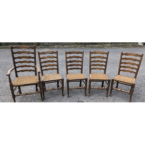 352 - 5 x Rush Seated Ladderback Chairs ( 1 x Carver)