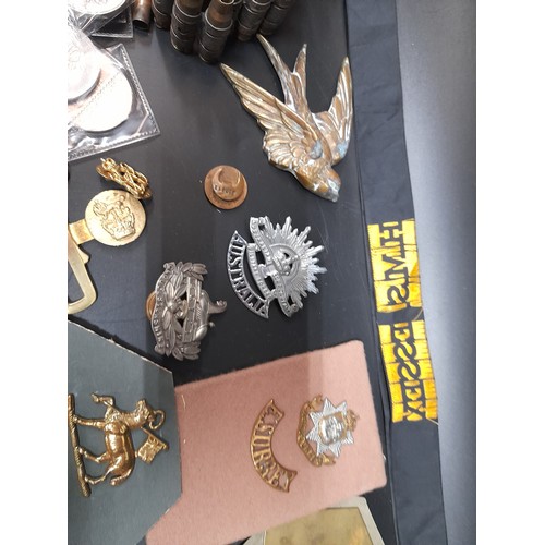 652 - A Large Selection of Military Badges, Ribbons, Gun  Casings, Coins and More.