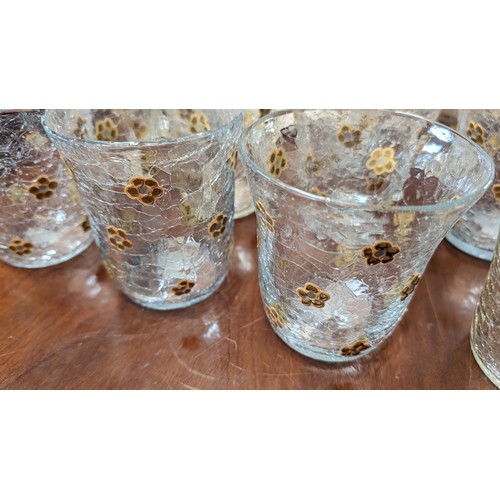 296 - Vintage Italian crackle water glasses with flower decoration - x11 and 1 without flowers