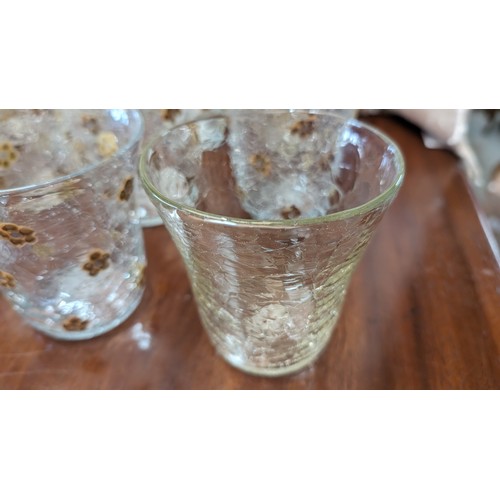 296 - Vintage Italian crackle water glasses with flower decoration - x11 and 1 without flowers