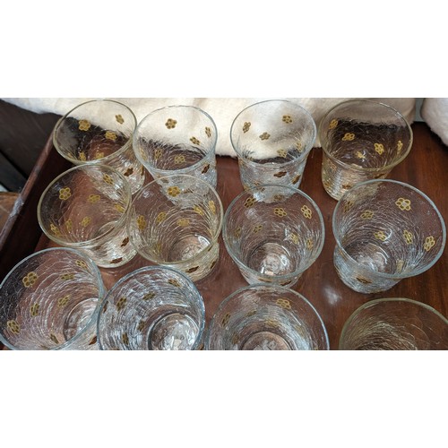 296 - Vintage Italian crackle water glasses with flower decoration - x11 and 1 without flowers