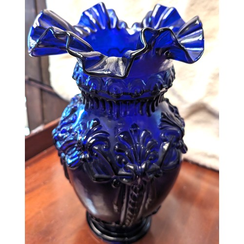 234 - Vintage Cobalt blue vase with ruffled top