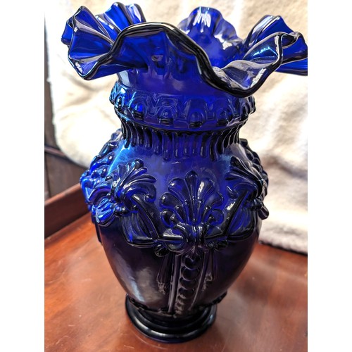 234 - Vintage Cobalt blue vase with ruffled top