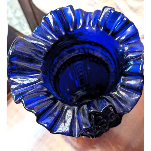 234 - Vintage Cobalt blue vase with ruffled top