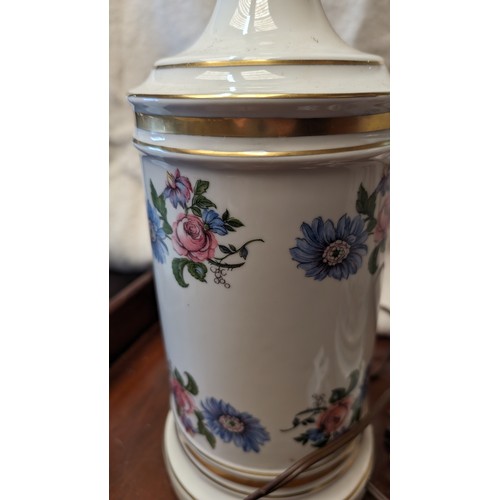 235 - 2x French country apothecary porcelain floral tube lamps