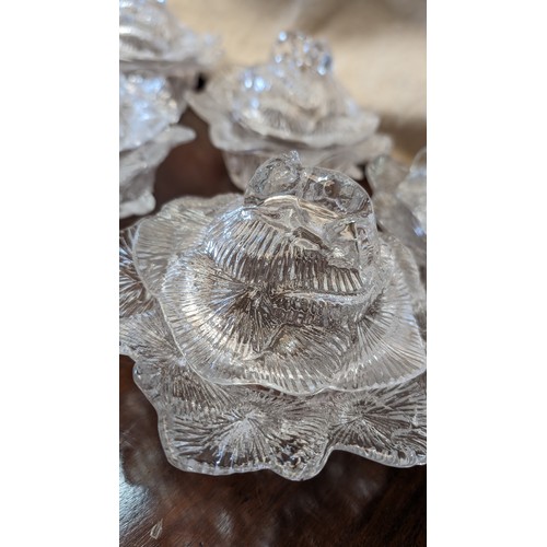 367 - Antique Valleysthal Cabbage candy boxes in moulded crystal x8 with mice decorative top (1x broken ed... 