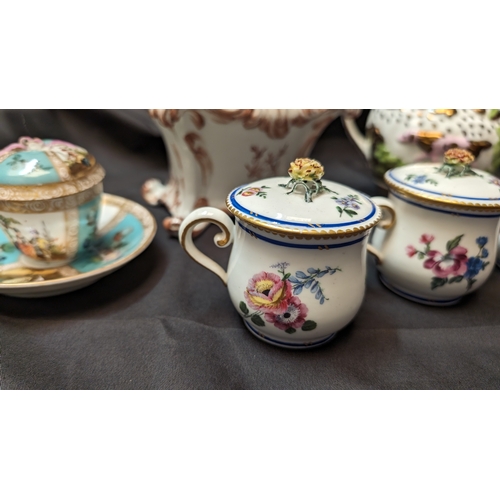 237 - A Collection of Antique Porcelain inc. Dresden, Paragon and 18th Century Custard Pots x 3 ( 7 items ... 