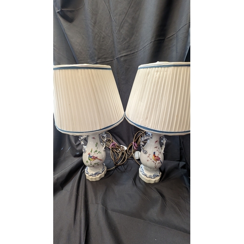 240 - A Pair of Vintage Porcelain Vases made into Electric Table Lamps Depicting Flowers and Birds