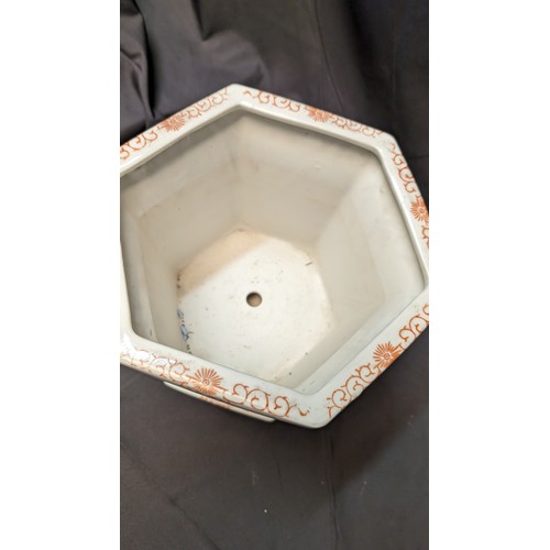 387 - Vintage  Japanese Porcelain Imari Hexagonal Planter with Base