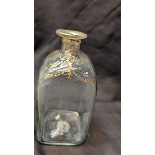 258 - 6 x Antique Perfume Bottles inc. Large brass Overlaid Bottle - no stooper and slight chip to rim