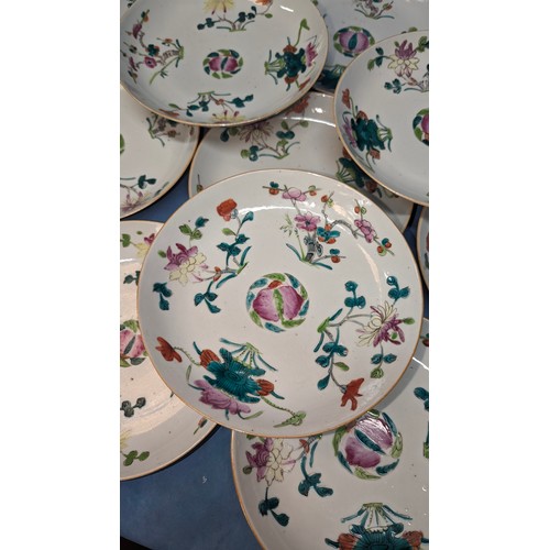 169 - 11 x Antique Handpainted Quing Dynasty Plates