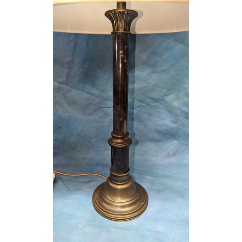 176 - A Brass and Marble Lamp 82cm High with Shade