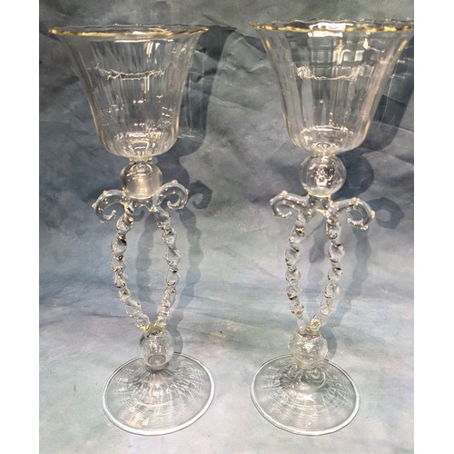 245 - A Pair of Venetian Glass Goblets 31cm Tall