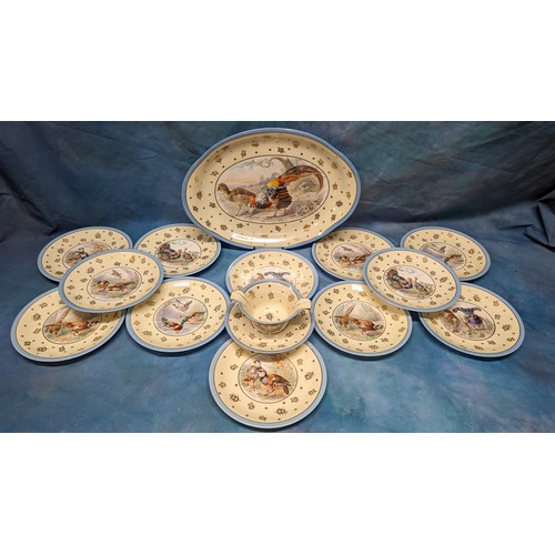 179 - A Large  48cm Limoges Game Bird Charger Plate, Decor Maine Sauce Bowl and 12 x Plates