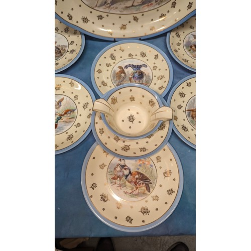 179 - A Large  48cm Limoges Game Bird Charger Plate, Decor Maine Sauce Bowl and 12 x Plates