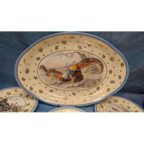 179 - A Large  48cm Limoges Game Bird Charger Plate, Decor Maine Sauce Bowl and 12 x Plates