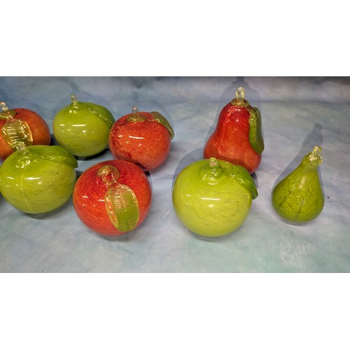 247 - A Collection of Hand Painted Blown Glass Apples and Pears ( 3 with fractures)