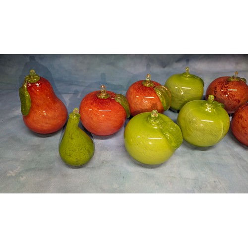 247 - A Collection of Hand Painted Blown Glass Apples and Pears ( 3 with fractures)