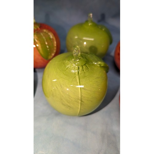 247 - A Collection of Hand Painted Blown Glass Apples and Pears ( 3 with fractures)