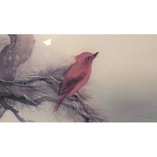 721 - A signed print of Rose Finches by Wartuck Lo - 76 x 57