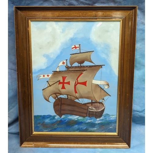 729 - A painting on glass of a Spanish galleon - 57 x 73cm