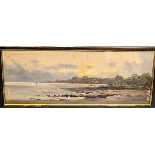 785 - A pair of matching framed coastal scenes - Largest 64 x 27cm in frame