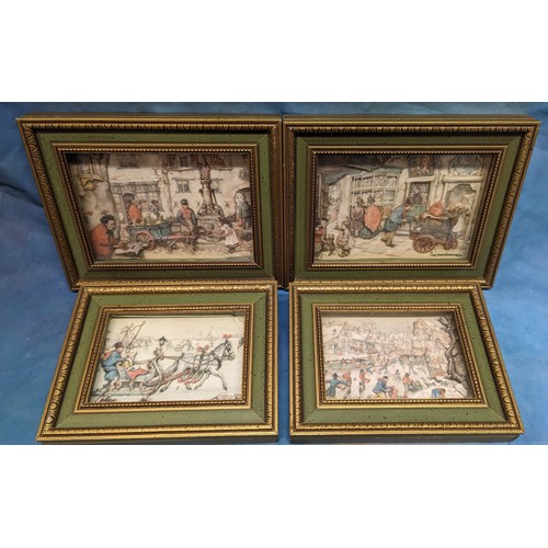 692 - 4x Anton Peck Decoupage pictures (cracked glass on 1)