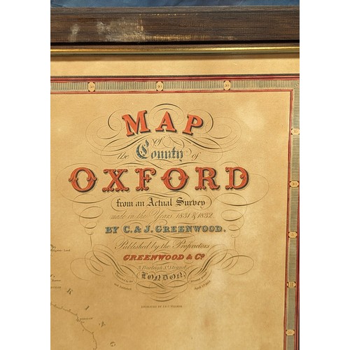 737 - A hand coloured, engraved map of Oxford 1831 - 1832 - by C J Greenwood - 82 x 71cm