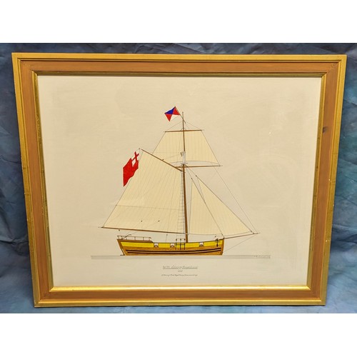 740 - An original hand painted drawing of The Sloop Angelica 1771 - 'Lt Henry Ford, Royal Navy Commanding'... 