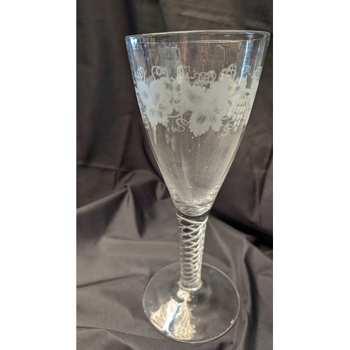 284 - Oversized Air Twist Glass Engraved  Vine and Grape Design