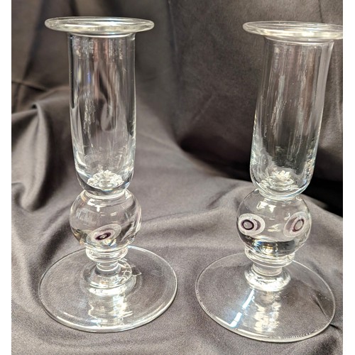 285 - 2 x Vintage Studio Glass Candle Holders