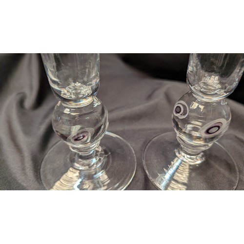 285 - 2 x Vintage Studio Glass Candle Holders