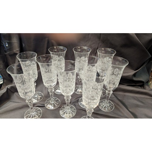 322 - Bohemia Vintage Champagne Glasses x 10 - Slight Chipping to Some Rims