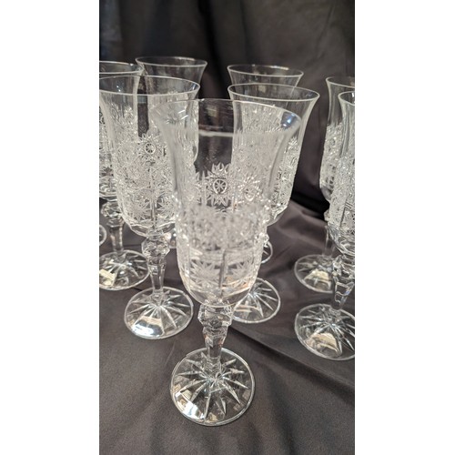 322 - Bohemia Vintage Champagne Glasses x 10 - Slight Chipping to Some Rims