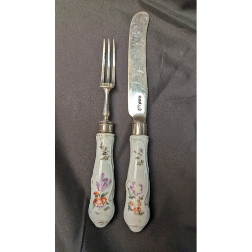 286 - Silver Fork and Knife with Porcelain Handles