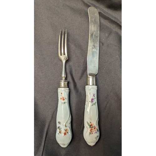 286 - Silver Fork and Knife with Porcelain Handles