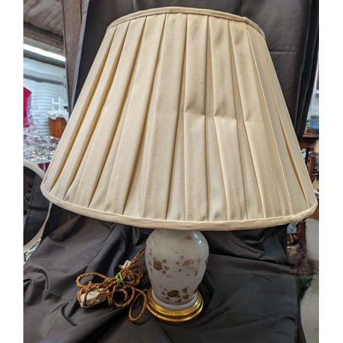 293 - Large Vintage Glass Lamp Hand Decorated with Gold Pattern - Large Shade . 60cm Approx. with Shade