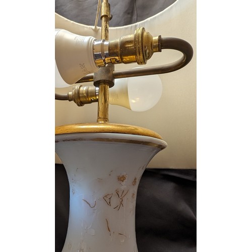 293 - Large Vintage Glass Lamp Hand Decorated with Gold Pattern - Large Shade . 60cm Approx. with Shade