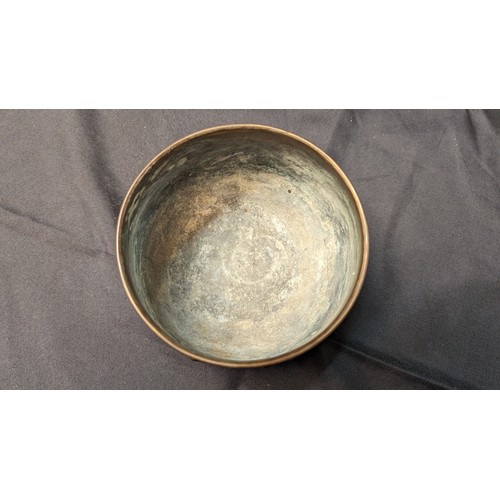 288 - Middle Eastern Antique Tanjore Brass with Silver Overlay Bowl - 19th Century. 12cm Diameter, 7cm Tal... 