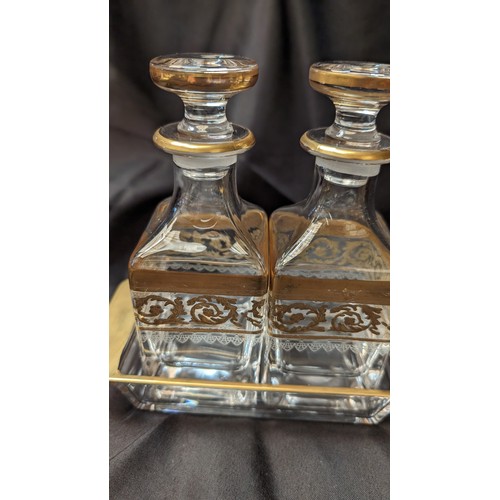 289 - Vintage Perfume Glass Tantalus Sets, Etched Glass with Gold Designs x 2