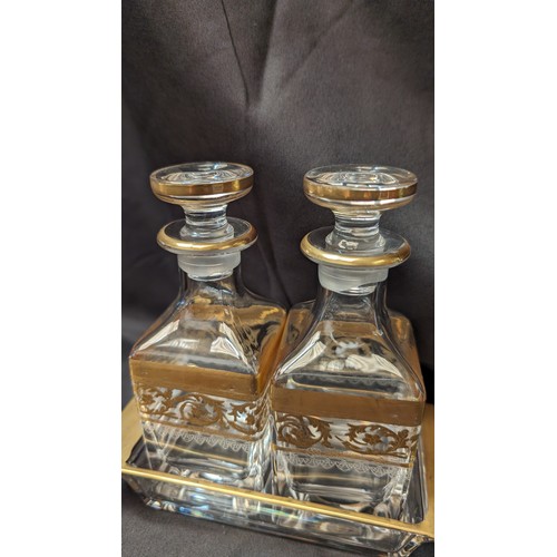 289 - Vintage Perfume Glass Tantalus Sets, Etched Glass with Gold Designs x 2